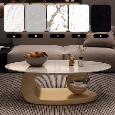 Luxe Salontafel Marmer Look met Gouden Metalen Onderstel - Stevige Rechthoekige Tafel