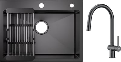 CECIPA max - Spoelbakken Keuken Met Keukenkraan 60x45cm - Keukenkraan Met Uittrekbare Uitloop - Multifunctionele spoelbak Keuken van roestvrij staal - Spoelbakken met Afdruip - Antraciet