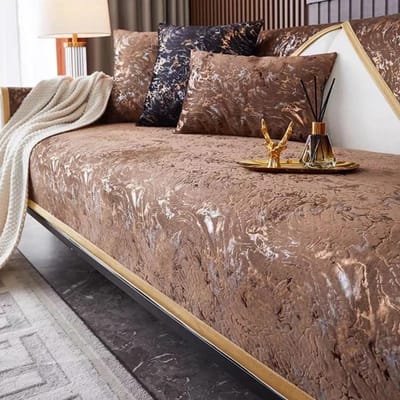 Verguld patroon Nederlandse fluwelen bankhoezen Banken Handdoek Antislip bankbeschermer Hoes Bankdeken voor woonkamer Gele rand 70x120cm 1pcs