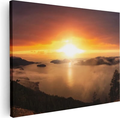 Artaza Canvas Schilderij Zee En Bergen - 40x30 cm - Klein - Wanddecoratie Zonsondergang - Muurdecoratie Natuur - Kamer Accessoires Woonkamer