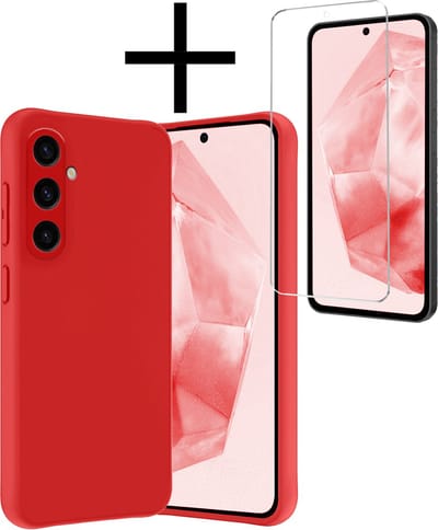 Hoesje - Met Screenprotector - Geschikt voor Samsung Galaxy A35 - Sterk & Shockproof - Back Cover - Siliconen Case - Telefoon Hoes - Rood