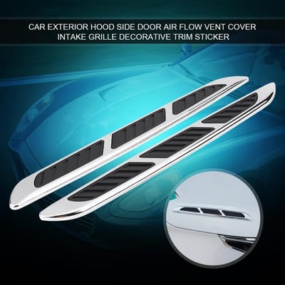 2 stuks Auto Buitenkant Motorkap Zijdeur Luchtstroom Ventilatierooster Inlaatrooster Decoratieve Strip Sticker zwart