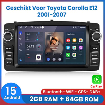 Awesafe Android 15 Autoradio - Geschikt Voor Toyota Corolla E12 2001 t/m 2007 - Draadloos Apple Carplay & Android Auto - 7 inch HD touchscreen - Ram 2GB + Rom 64GB - GPS Navigatie RDS Bluetooth Wifi - Radio Scherm - 2002 2003 2004 2005 2006 2007