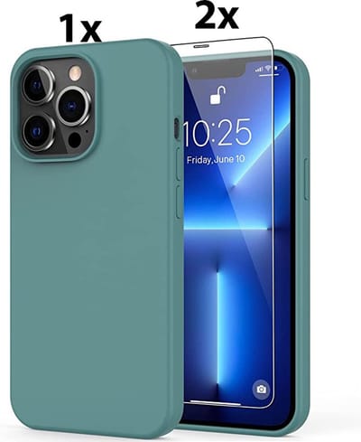 Hoesje Geschikt voor iPhone 12/12 Pro Soft Nano siliconen Gel Donkergroen Hoesje Met 2X Glazen screenprotector