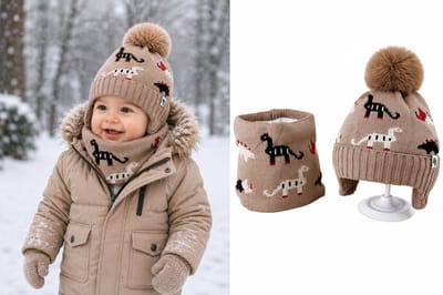 Set Muts Colsjaal Baby Peuter (6-24 mnd) - Beige - Dinosaurus Print