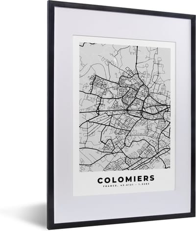 Fotolijst incl. Poster - Frankrijk - Colomiers - Stadskaart - Plattegrond - Kaart - 30x40 cm - Posterlijst