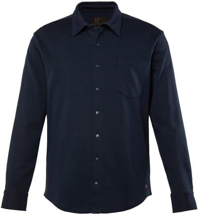 JP 1880 - Heren - Sweat-overhemd lange mouwen kentkraag Modern Fit - Navy blauw - Maat 5XL