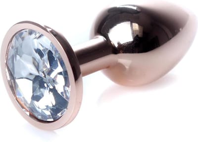 Power Escorts - Rose Goud kleurige Plug met witte steen - 7 CM Dia 2,7 cm