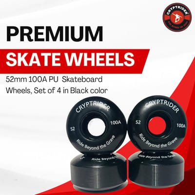 Set van 4 Skateboard Wielen 52mm 100A PU Hardheid | Zwart | Voor Straat & Park