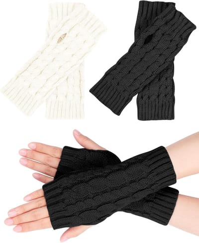 2 Paar Halve Vingerloze Handschoenen voor Dames, Warme Gebreide Polswarmers voor de Winter, Unisex Korte Handschoenen