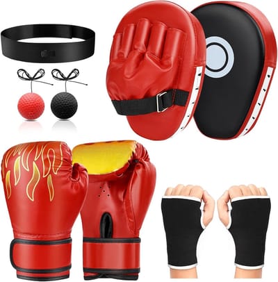 Boksset - Vechtsport set - Training en sport - 4-in-1 ontwerp - Maat M - Rood