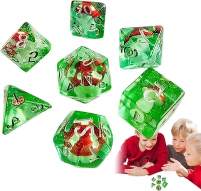 Paddenstoeldobbelstenen - Dobbelstenen set - Bordspellen spelen - Unieke paddenstoelmotieven - 7 stuks - Groen