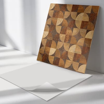 Wallfluent Vinyl Tegels - Geometrisch Houtpatroon Zelfklevende PVC Tegels - 30 cm x 30 cm - Bruin Vinyl Tegels - Verpakking van 9 stuks - Vierkant PVC Tegels - Texturen Plaktegels - Vinyl Vloer Tegels - Plaktegels Keuken en Badkamer