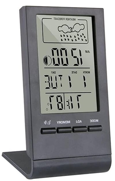 Digitale Weerstation - Temperatuur Monitor - Binnen Klimaat - Opslag Opnamen - 110 x 57 mm - Zwart