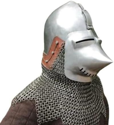 Middeleeuwse Helm - Ridder Hoofddeksel - Verkleedfeest Accessoire - Antiek Staal Afwerking - 18 Gauge - Zilverkleurig