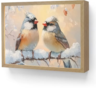 Wandlamp 40x30 cm - Oplaadbaar - Vogels - Tak - Winter - Sneeuw - Wandlampen binnen woonkamer - Slaapkamer lamp - Decoratieve nachtlamp - Vloerlamp draadloos