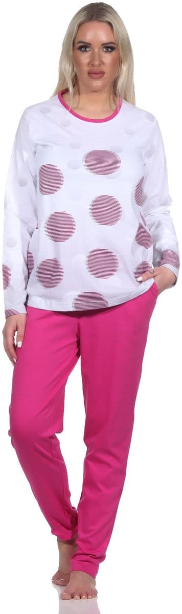 Normann Damen langarm Schlafanzug Pyjama in Tupfen-Punkte Optik - auch in Übergrössen