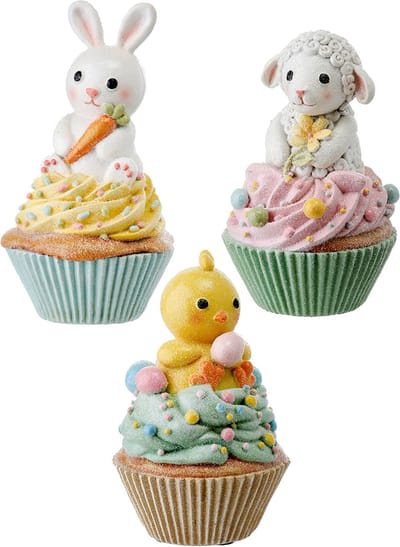 Viv! Christmas Paasdecoratie - Cupcake met Kuiken, Lammetje en Konijn - set van 3 - pasen - pastel - 15cm