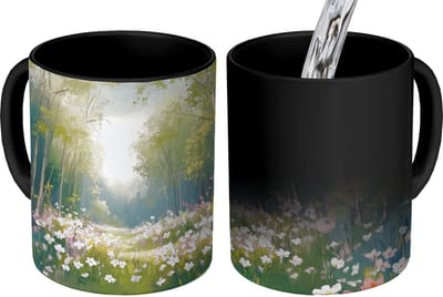 Magische Mok - Foto op Warmte Mokken - Koffiemok - Bos - Schilderstijl - Kleurrijk - Magic Mok - Beker - 350 ML - Theemok