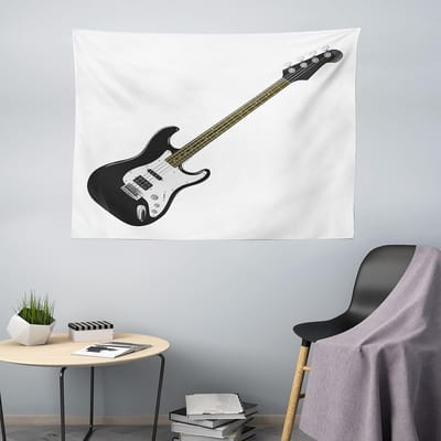 ABAKUHAUS Gitaartapijt, 4-snarige basmuziek, Woonkamer Slaapkamer Wanddoek Zijdezacht Satijn Tapijt, 200 x 150 cm, Zwart-Witte Karamel