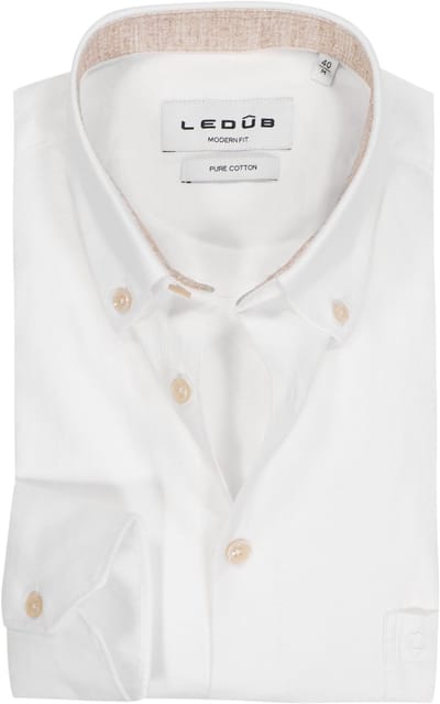 Ledûb Overhemd Solid Color Oxford Subtle Contrast Details Extra Long Sleeve 7 Mouwlengte 7 Wit-Zand / male