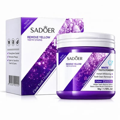 SADOER V34 Tanden Bleek Poeder | Paarse Whitening Powder | Kleur Corrector Gele Tanden | Teeth Whitening | Witte Tanden Poeder | Tandpasta Alternatief | Anti Vlekken | Frisse Adem | Glazuur Veilig | Mondverzorging | Tanden Bleek Paarse Poeder | 50g