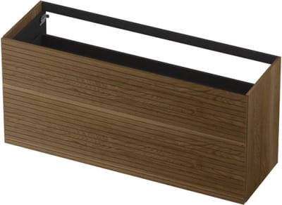 INK® wastafelonderkast 2 laden greeploos push to open echt hout met horizontaal gefreesd front 140x45x65cm, massief eiken ash grey