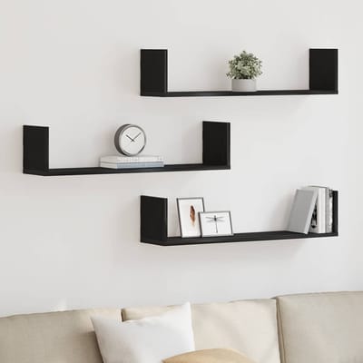 vidaXL - Wandplanken - 3 - stuks - Zwart - Eiken - 80x18x18 - cm - Bewerkt - Hout