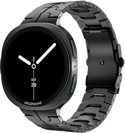Stravo titanium bandje 'Iron' geschikt voor Samsung Galaxy Watch 9 (40/44mm) / Watch 8 (40/44mm) / 8 Classic (46mm) – Zwart – premium metalen schakelband met inkortset – stijlvolle en duurzame horlogeband voor smartwatch