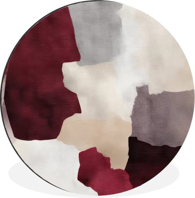 WallCircle - Wandcirkel - Muurcirkel - Abstract - Kleurbakken - Rood - Aluminium - Dibond - 30x30 cm - Binnen en Buiten