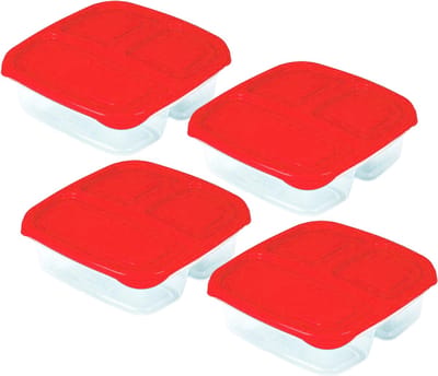 Excellent Houseware Vershoudbakje 3- 4x -vaks - 1,2L - meal prep - herbruikbaar - rood - vaatwasser bestendig - magnetron bakjes