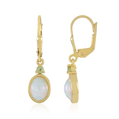 Cavill - Zilveren Oorbellen - 925 Sterling Zilver Verguld - Welo-opaal & Peridoot 1,72 Ct - Elegante Ovale Cabochon - Handgemaakte Sieraden