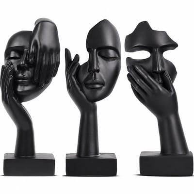 Set van 3 denkende abstracte kunstbeeldjes - denkerbeeldjes sculpturen - huisdecoratie - decoratieve - interieurdecoratie - Geschikt voor boekenplanken, salontafels in de woonkamer en bureaus -Zwart