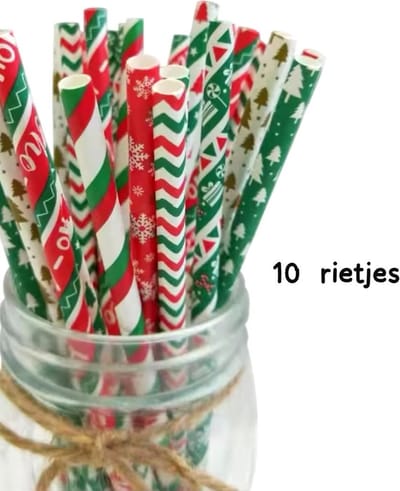 Akyol - Kerst rietjes - rietjes – 10 stuks - kerst- drink rietjes voor kerst – feestdagen – proost – drinken – wit rood en groen – drinken – verjaardag – cadeau – papier – milieuvriendelijk