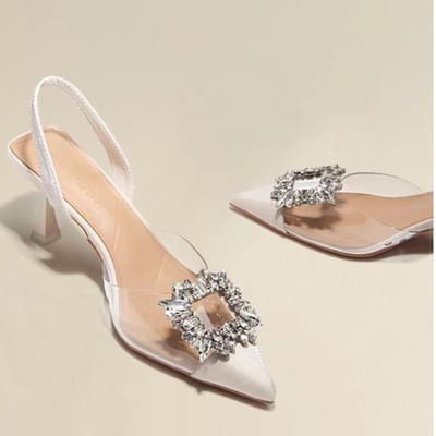Herfst Nieuwe Designer Vrouw Mode Sexy Banket Comfortabel Kristal Transparant Effen Kleur Puntige Neus Dames Hoge Hak Sandalen 36 beige