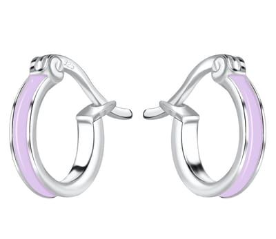 Joy|S - Zilveren oorringen 10 mm - paars - 2 mm dikte - Franse sluiting - kinderoorbellen
