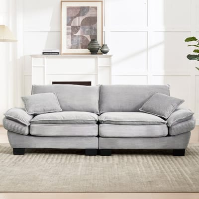 DESMIU Zitbank 224 Cm - 2-Zits Met Diepe Zitting En Armleuningen - Voor Woonkamer Slaapkamer En Kantoor - Velvet - Beige