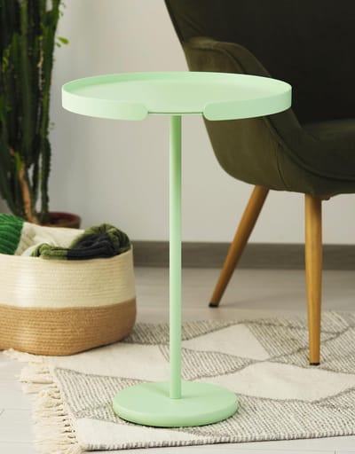 Bijzettafel Rond - Tafel met dienblad - Buiten en binnen - Afneembaar dienblad - 467 cm hoog - Mintgroen