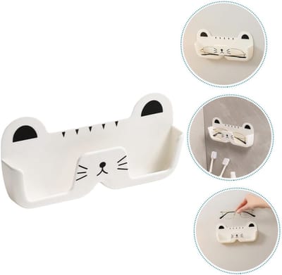 Set van 2 Witte Katvormige Brillenhouders voor Wandmontage (17,5x8,5x3cm) – Schattige Opbergrek voor Brillen en Kleine Spullen
