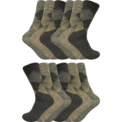 12 paar multiverpakking Argyle lamswollen herensokken - Bruin