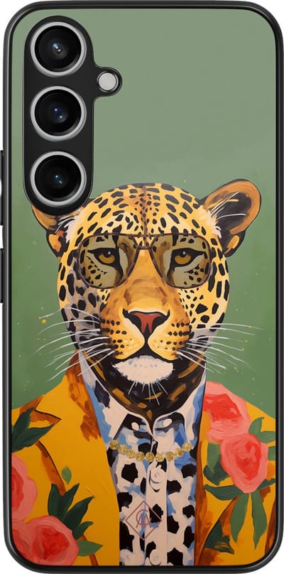 Casimoda® hoesje - Geschikt voor Samsung Galaxy A35 5G - Luipaard Hipster - Zwart TPU Backcover - Luipaardprint - Groen