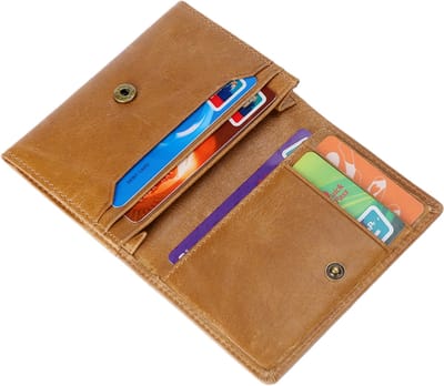 Echt lederen herenportemonnee - Portemonnee met RFID-slot en vakje voor identiteitskaart - Minimalistische ultradunne drielaagse herenportemonnee - Bruin - 1 stuk
