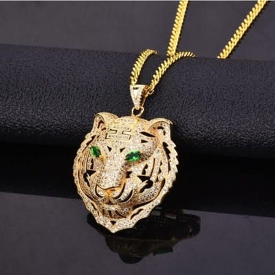 Europese en Amerikaanse Diamanten Tijgerkop Hanger Roségoud Driekleurig Koreaanse Legering Ketting black