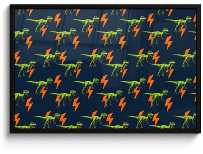 Poster in lijst - Fotolijst 90x60 cm - Posters - Bliksemschichten - Oranje - Dinosaurussen - Posterlijst zwart - Decoratie - Wanddecoratie woonkamer - Muurdecoratie slaapkamer
