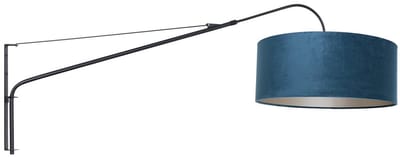 Zwarte wandlamp Elegant Classy 8244ZW van Steinhauer met blauw velours kap, 50 cm diameter, 20 cm hoogte, vervaardigd uit metaal en textiel, draaibaar, kantelbaar en uitschuifbaar