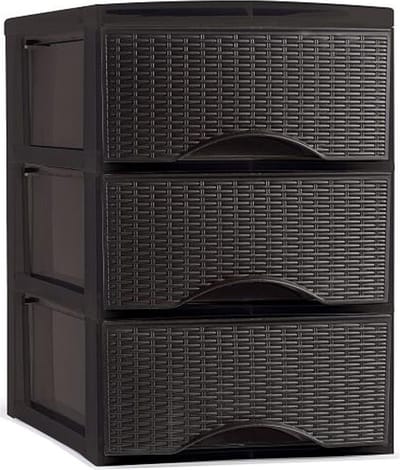 Plasticforte Thuis kantoor organizer ladeblok - 26 x 37 x 37 cm - Kunststof - Donkerbruin - 3 lades