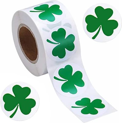 500 Stickers Op Rol - 2.5cm - Klavertje Vier - Geluk Stickers - Bedankt Stickers - Sluitsticker - Sluitzegel - 25mm