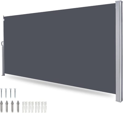 Zijluifel Uittrekbaar Windscherm 140x300 cm Aluminium– Oprolbaar – Zonnescherm – Tuin, Strand, Terras, Balkon, Camping - Privacy – Zijluifel – Weerbestendig - Grijs