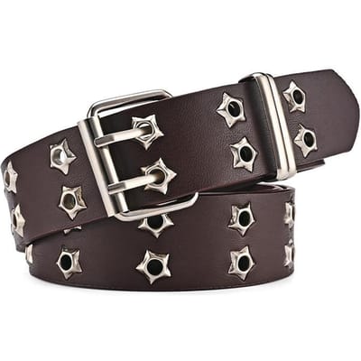 Klinknagel Leer Riemen Dames Heren Ster PU Zwart Wit Tailleband Dubbele Rij Hol Trendy Tailleband Jeans Rok Decoratie black