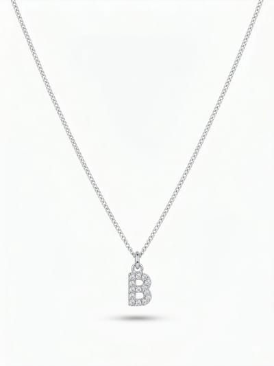 Letter Ketting B – Zilverkleurig – RVS Schakelketting met Strass Initial Hanger – 23 cm + 5 cm Verstelbaar - Cadeau